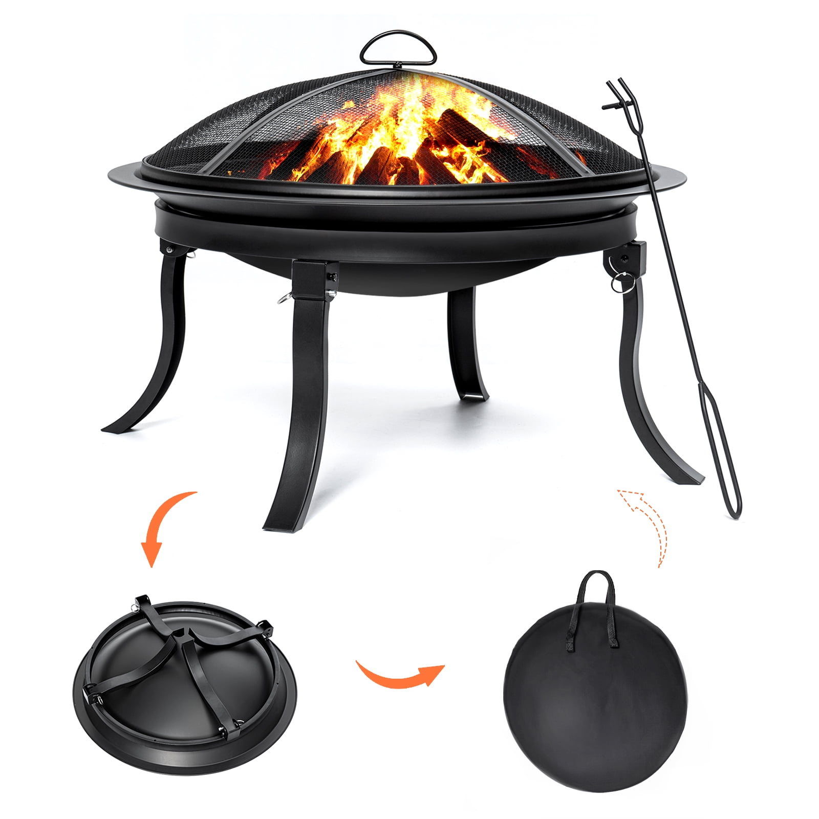 Steel Fire Pit Portable Wood Charcoal Camping Carrying Case Campfire Compact