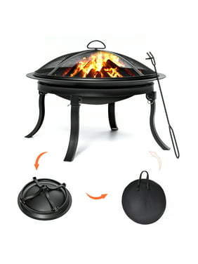 24in Fire Pit for Outside, Portable Outdoor Foldable Wood Burning Fire Pits BBQ Grill Fire Bowl with Carrying Bag & Spark Screen & Poker for Camping