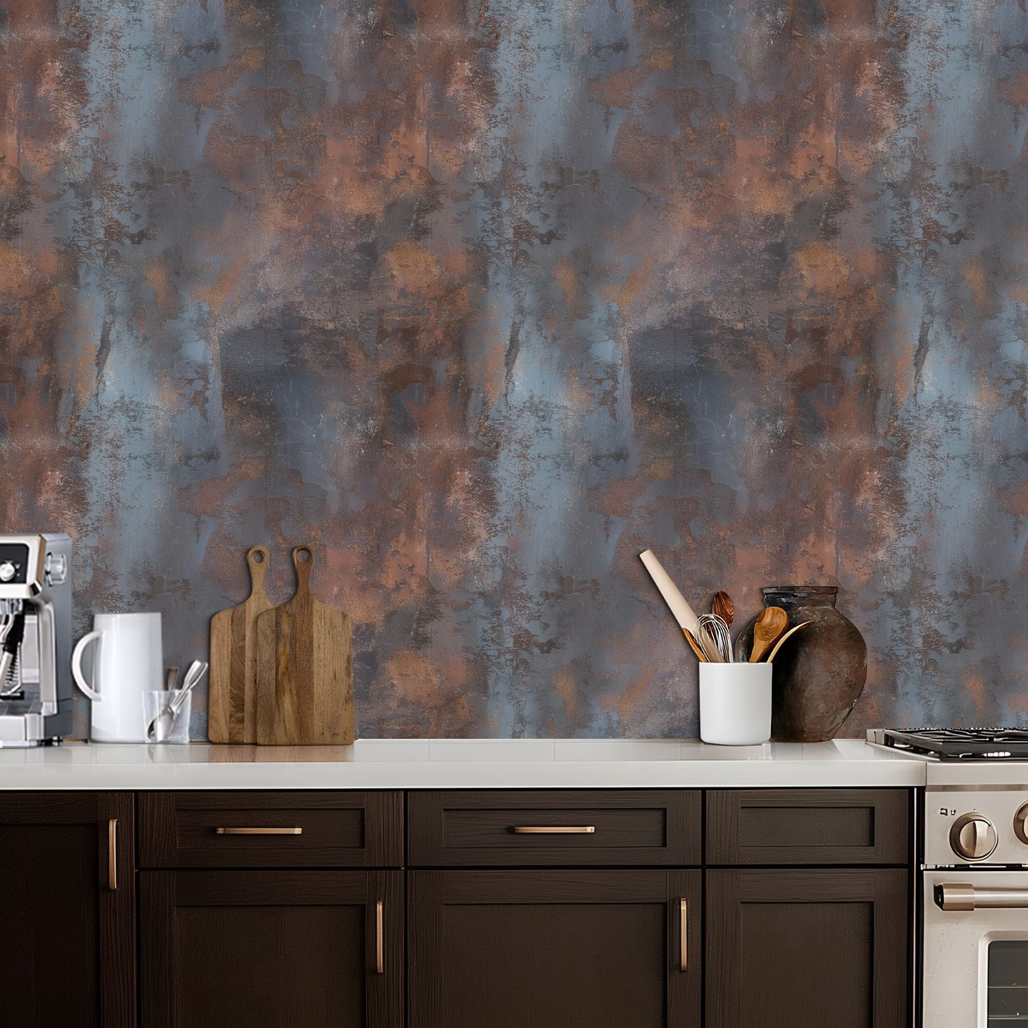 Peel and Stick Wallpaper Abstract Rust Blue Patched Texture Weathered Finish Wall Mural 17.7in x 9.8ft Self Adhesive Removable Wall Paper Renter Friendly Wallpaper for Nursery Bedroom Cabinets
