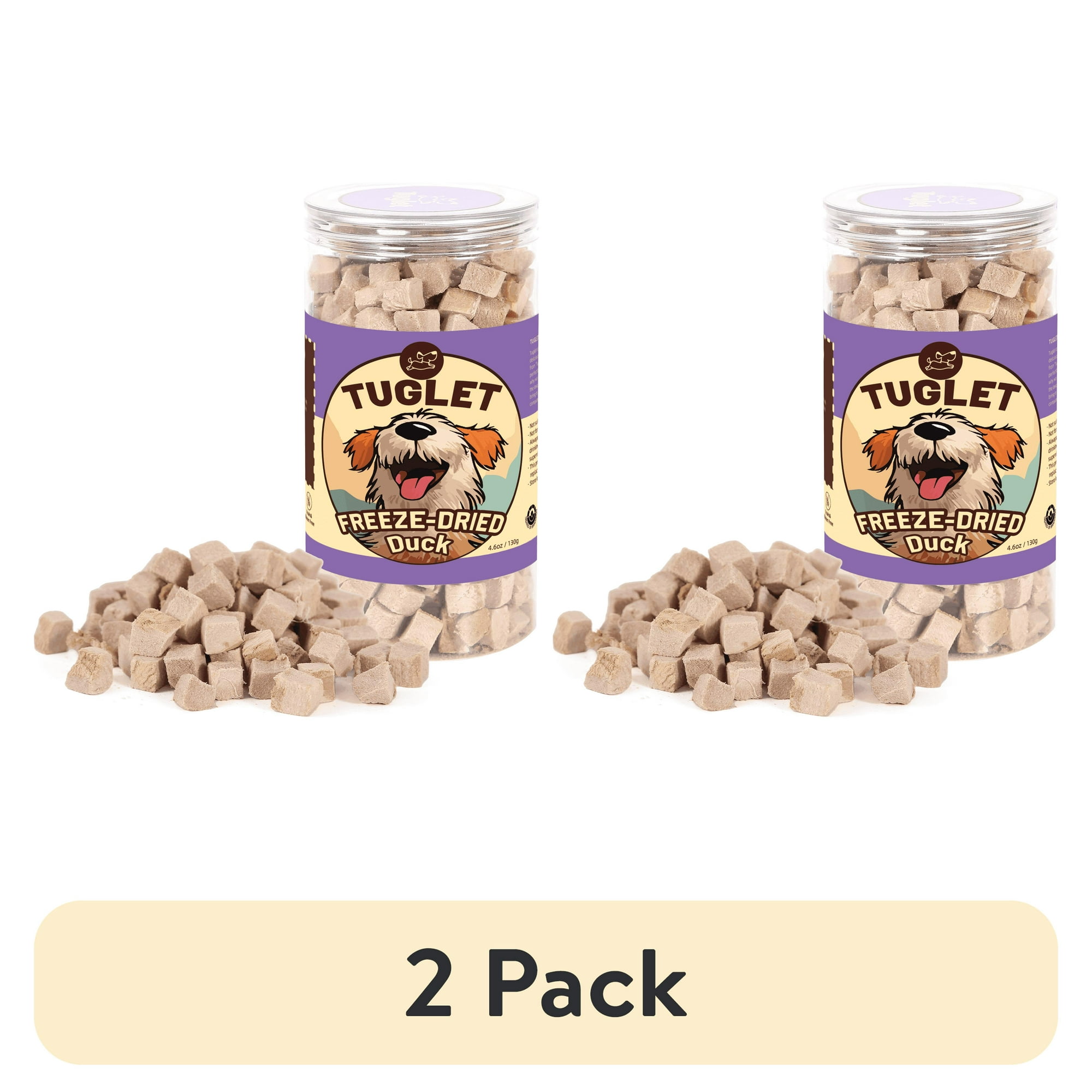 (2 pack) TUGLET Freeze Dried Duck Dog Treats, Healthy Raw Single Ingredient Duck Breast Snacks Food Toppers, 4.6 oz