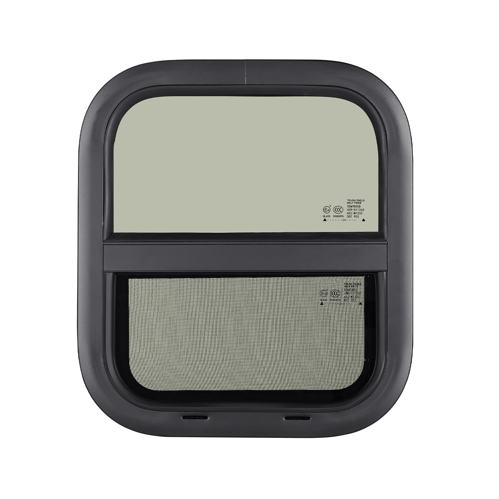 KFFKFF Upright RV Window, Dimensions 14" W x 16" H, Shaded Sliding RV Window with Mesh Screen & Decorative Ring, Suitable for 15/16" - 1 3/4" Wall Thickness, RV Window, DOT Certified