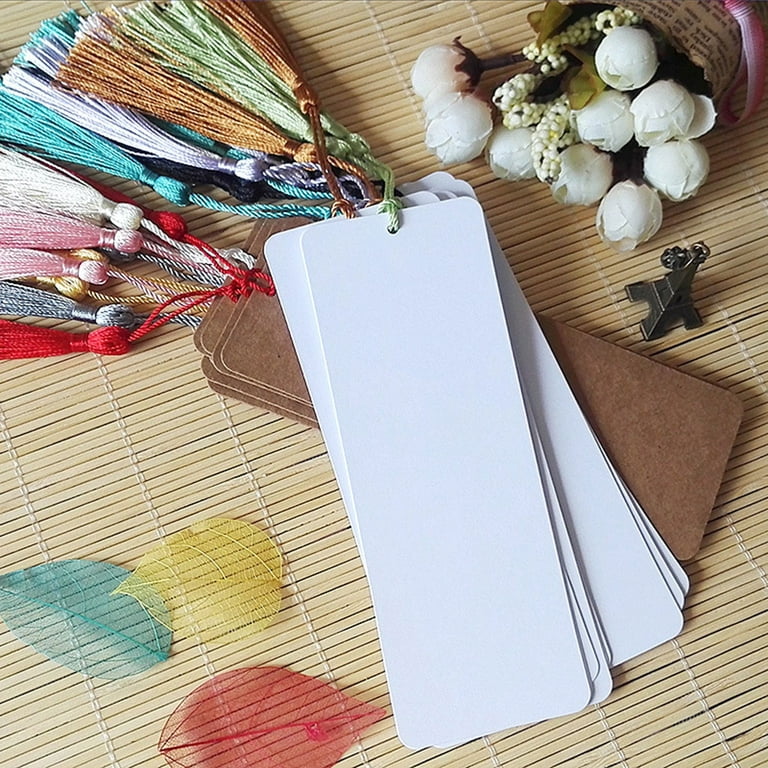 TINYSOME 120 Pcs DIY Personalize Blank Bookmark Tassel Kit 60Pcs x Blank  Paper Bookmark 60 Pcs x Classic Clolorful Tassel Pendant 