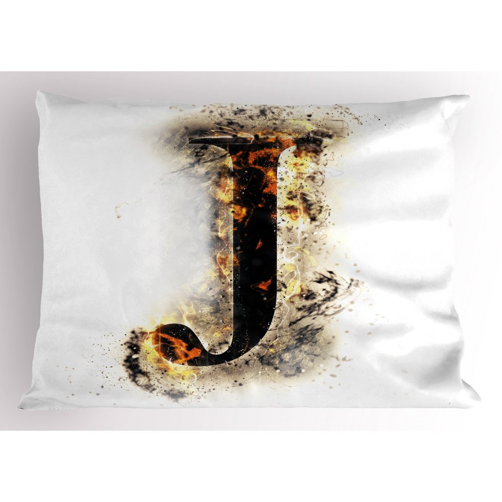 Letter J Pillow Sham Majuscule J Burning Effects Retro Alphabet English