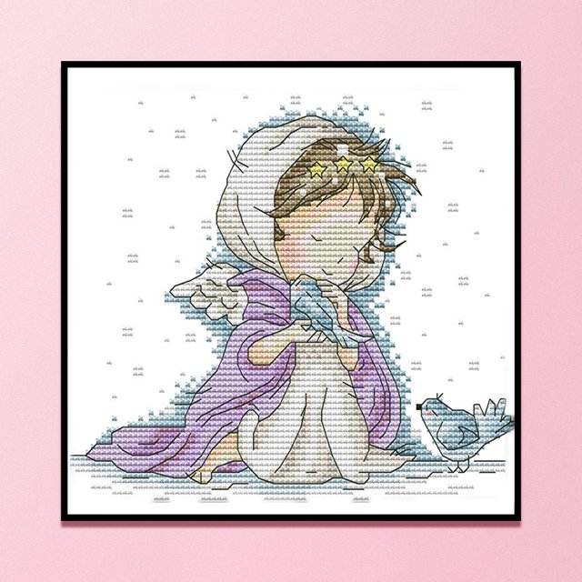 Cuadros Decorativos Bordado parcial estampado punto de cruz 14CT DIY algodón arte Ángel con pájaros Kit Ndcxsfigh Nuevos Originales