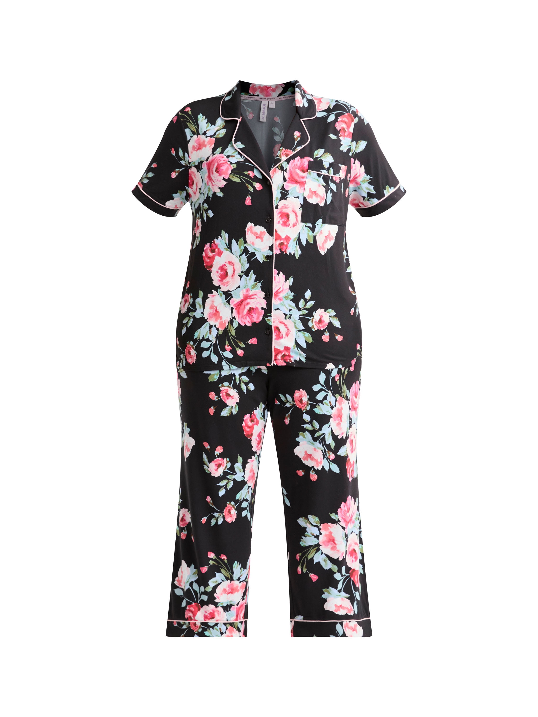 Joyspun Women's Dreamy Soft Collection Notch Collar Short Sleeve Knit Top & Capri Pajama Set, 2-Piece, Sizes XS-3X