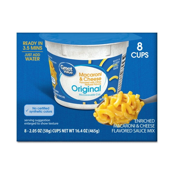Great Value Original Macaroni & Cheese, 2.05 oz, 8 Count Shelf Stable