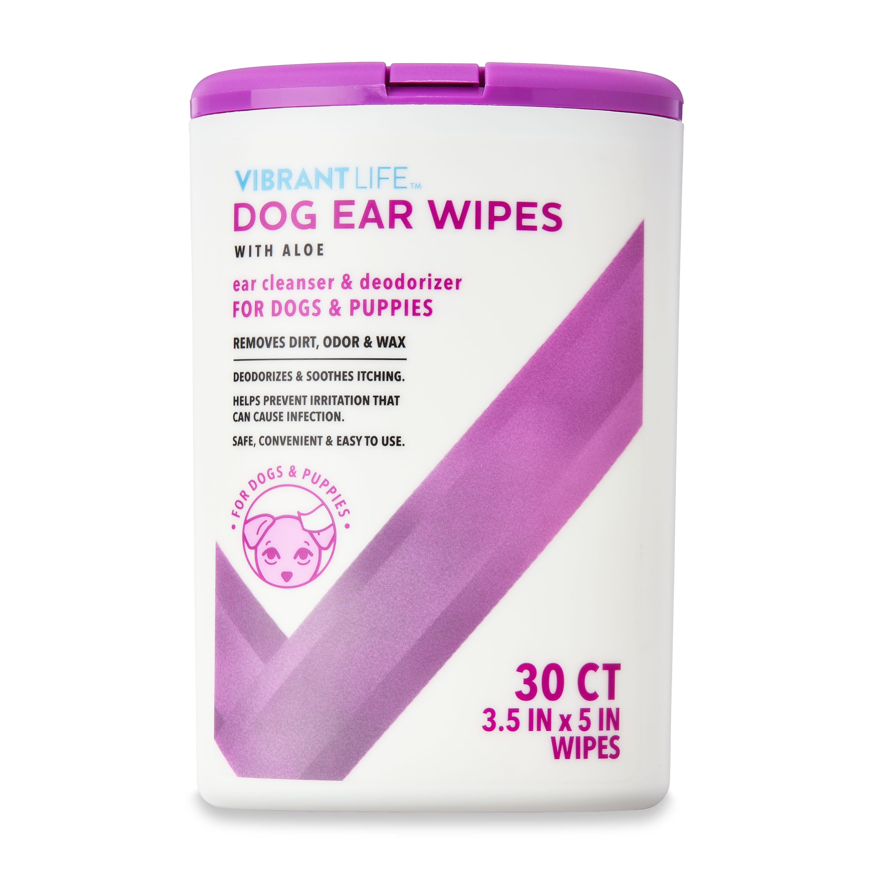 Vibrant Life Dog Ear Wipes with Aloe, 30 Count