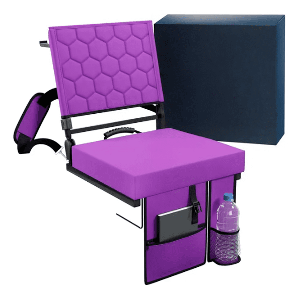 Folding Reclining Stadium Seat with Back Support for Bleachers 3 Reclining Positions Portable Padded Outdoor Chair with Storage Pockets