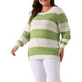thumbnail image 2 of DARING DIVA Plus Size Long Sleeve Crewneck Hollow Knit Pullover 1X Green White, 2 of 6
