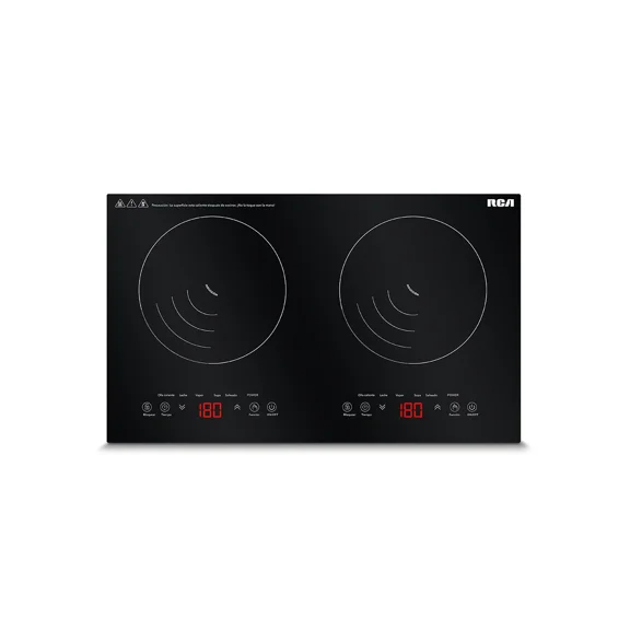 RCA Parrilla de Inducción Empotrable RC-12E2 de 2 Quemadores Vidrio Templado, Control Táctil, Temporizador de Apagado Automático, 5 Funciones de Temperatura, Sistema de Seguridad con Bloqueo Touch