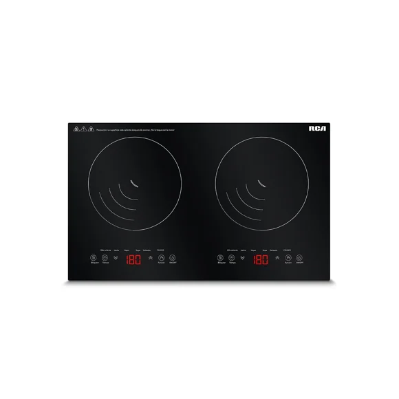 RCA Parrilla de Inducción Empotrable RC-12E2 de 2 Quemadores Vidrio Templado, Control Táctil, Temporizador de Apagado Automático, 5 Funciones de Temperatura, Sistema de Seguridad con Bloqueo Touch