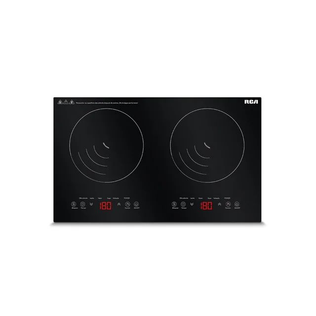 RCA Parrilla de Inducción Empotrable RC-12E2 de 2 Quemadores Vidrio Templado, Control Táctil, Temporizador de Apagado Automático, 5 Funciones de Temperatura, Sistema de Seguridad con Bloqueo Touch