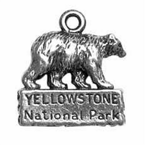 Sterling Silver 30" 1mm Box Chain Bear Yellowstone National Park Pendant Necklace