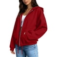 thumbnail image 5 of HappyYEE Full Zip Hoodies for Women, Open Front Drawstring Hooded Jackets, Fall Loose Long Sleeve Daily Outer Tops with Pockets, 5 of 6
