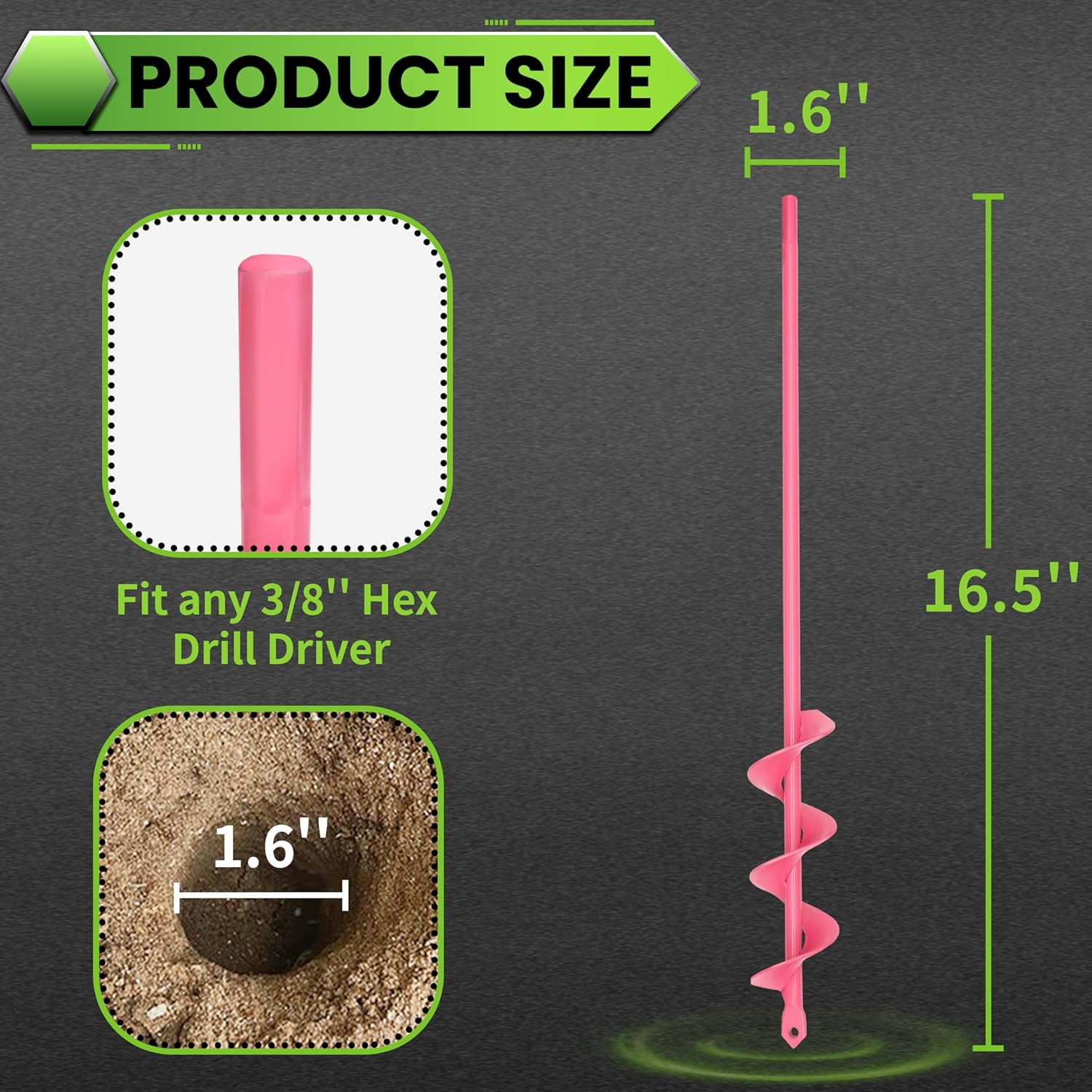 Auger Drill Bit for Planting - 1.6"X16.5" Heavy-Duty Garden Auger Spiral Drill Bit - Bulb Planter Tool - 3/8" Hex Drive Drill