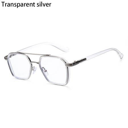 Vintage Double frame Polygon Computer Grade Glasses UV Protection Anti Blue Light Eyeglasses Reading Glasses Flat Mirror Eyewear TRANSPARENT SILVER