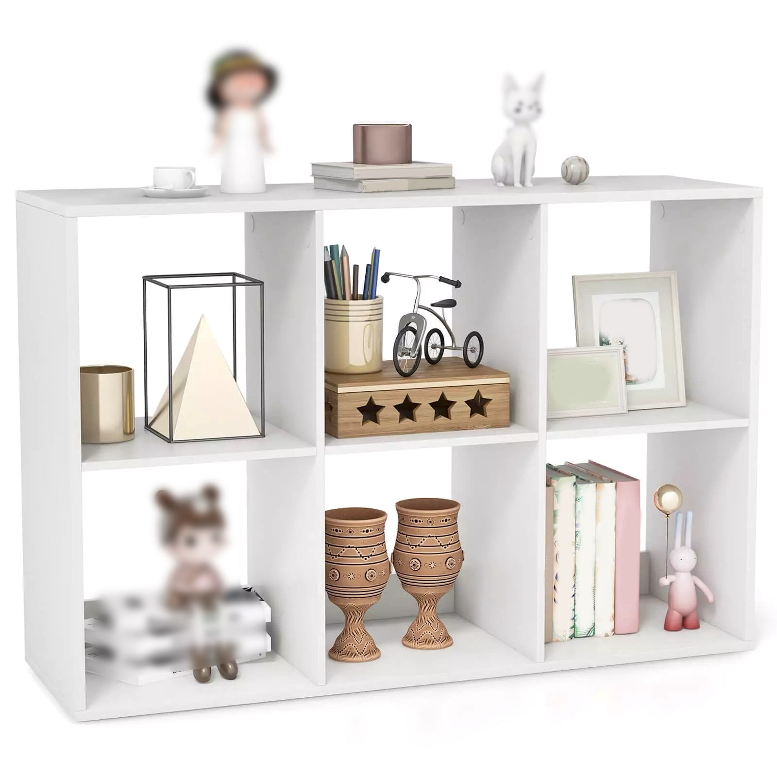 Auranook 6-Cube Open Bookshelf w/ Anti-tip Kits Home Modern Style Storage Shelf for Study