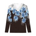 thumbnail image 5 of USSUMA Boho Tops for Women Gradient Floral Print Women Tops Long Sleeve V Neck Loose Fit Women Blouses and Tops Fashion, 5 of 5