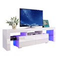 thumbnail image 4 of TV Stand with LED Lights up to 75 inch TV, Smart Modern TV Cabinet for Living Room Purple Color LED, High Gloss TV Cabinet with Storage Shelves & 2 Drawers, White, 4 of 8
