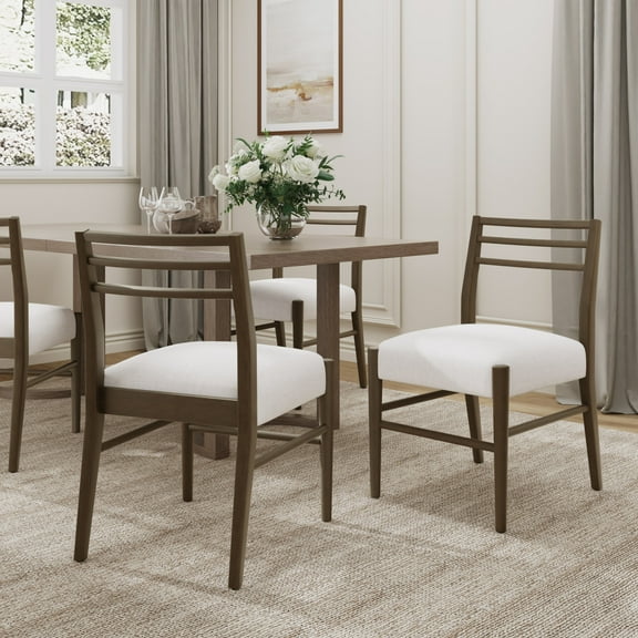 Christopher Knight Home Farmhouse Upholstered Dining Chairs with Ladder Back, Solid Wood Frame, Beige, Set of 2