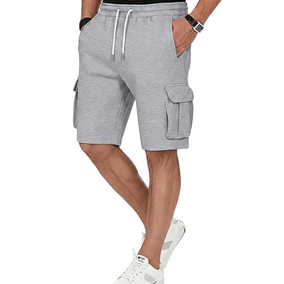 Domuza Mens Cargo Sweat Shorts Casual Drawstring Elastic Waist Athletic Workout Gym Jogger Shorts Summer Sport Short with Pockets Light Gray XL