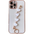 thumbnail image 3 of Compatible with iPhone 12 Pro Max Case 6.7 inch 2020 Release Luxury Plating Soft TPU Case with Love Heart Chain Bracelet Strap Shiny Cute Pretty Protective Cover for Women Grils Matcha Green, 3 of 4