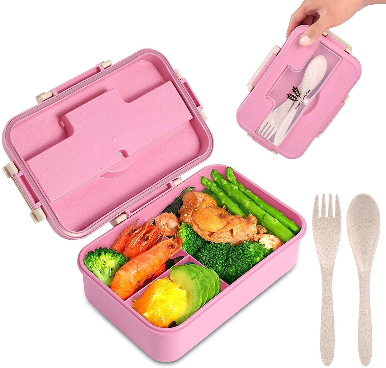 Green Microwave Safe 1200ML Salad Container Lunch Container Bento Box to Go for Lunch,Removable Tray,Lunch Box with Cutlery,1 Fork and 1 Spoon,Clear,Leak-Proof 