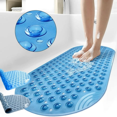 

Tripumer Non Slip Bath Tub Shower Mat 16 x35 inch Shower Floor Mats for Bathroom Bath Tub Washable with Drain Holes and Suction Cups Clear Blue