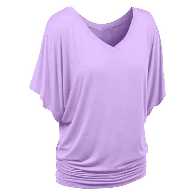 XMMSWDLA Hauts Décontractés à Manches Courtes Col en V pour Femmes T-Shirts d'Été Basiques Violets Hauts à Manches Courtes pour Femmes