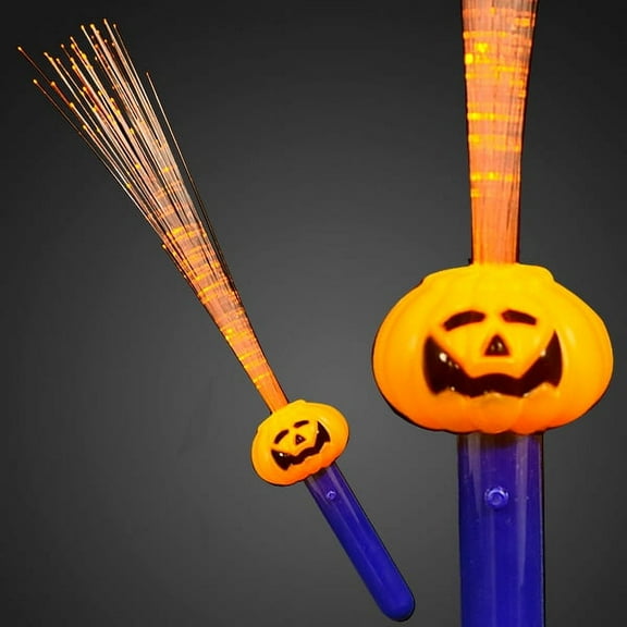FlashingBlinkyLights Pumpkin Face LED Wand with Flashing Fiber Optics