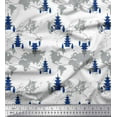 thumbnail image 1 of Soimoi Blue Satin Silk Fabric Tree & World Map Print Fabric by the Yard 42 Inch Wide, 1 of 3
