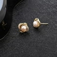 thumbnail image 6 of Pearl Stud Earrings, 14K Gold Plated, Four Leaf Clover Design with Cubic Zirconia, 6 of 6