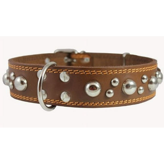 Genuine 1.75" Wide Thick Leather Studded Dog Collar. Fits 21.5"-26" Neck, XLarge Breeds Bullmastiff