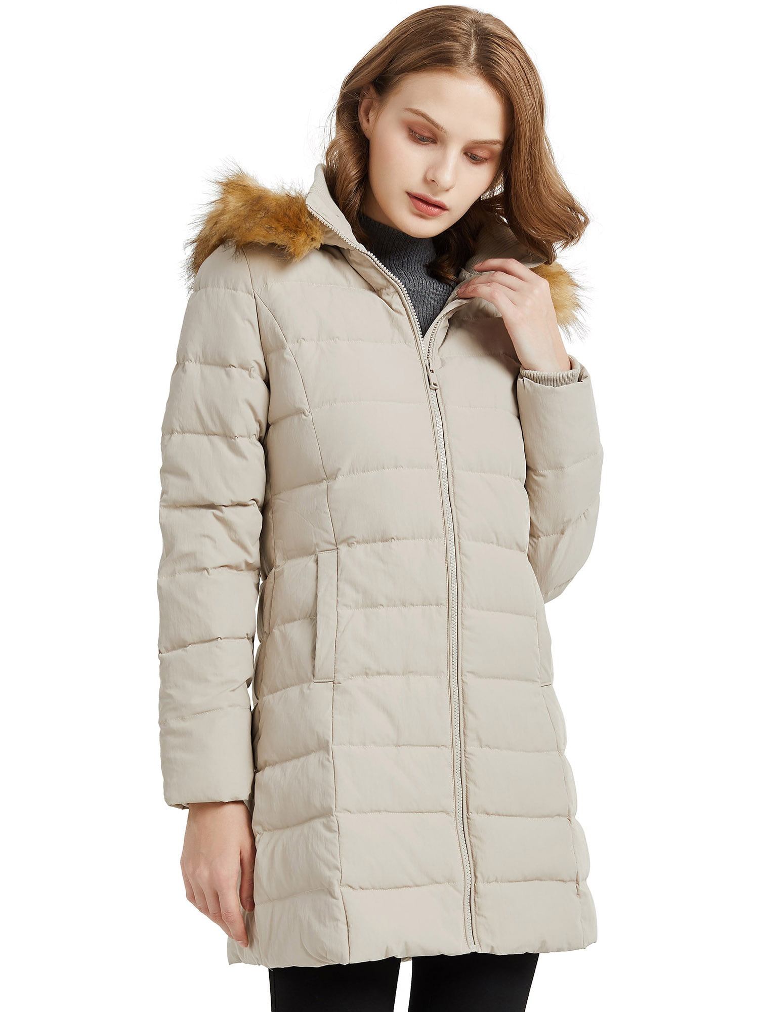 Orolay Women's Warm Down Jacket Hooded Faux Fur Thickened Coat