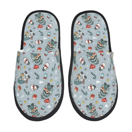 Balery Winter Gnome And Snowman Slient Indoor Furry Fleece Comfort House Shoes Soft Non-Slip Home Shoes Cotton slippers House Slippers-- Large