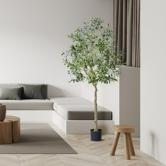 SKYSHALO 6 ft Olive Tree Artificial Trees in Green Moss Pot