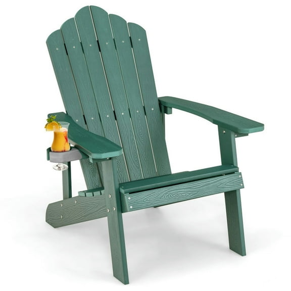 GVN Folding Chair, Patio Chair, Weather Resistant HIPS Outdoor Adirondack Chair with Cup Holder-Green