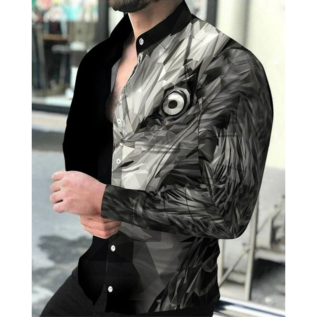 Camisas retro de moda para hombre 2024, camisetas casuales con estampado de tótem floral, camisetas de manga larga para hombre, ropa de fiesta para exteriores, camisetas tipo cárdigan, camisetas para