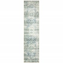 HomeRoots 2' X 8' Grey Blue And Ivory Oriental Power Loom Stain Resistant Runner Rug