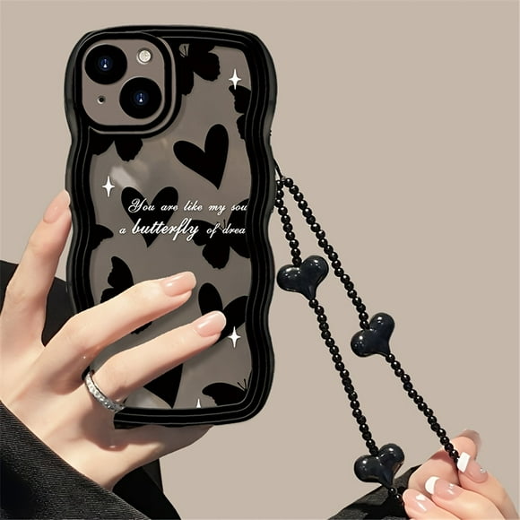 Heartbeat Butterfly Phone Case Set - Unique Heart-Shaped Design with Butterfly Pattern, Adjustable Wristband, and Free Gift Bracelet for Women and Girls