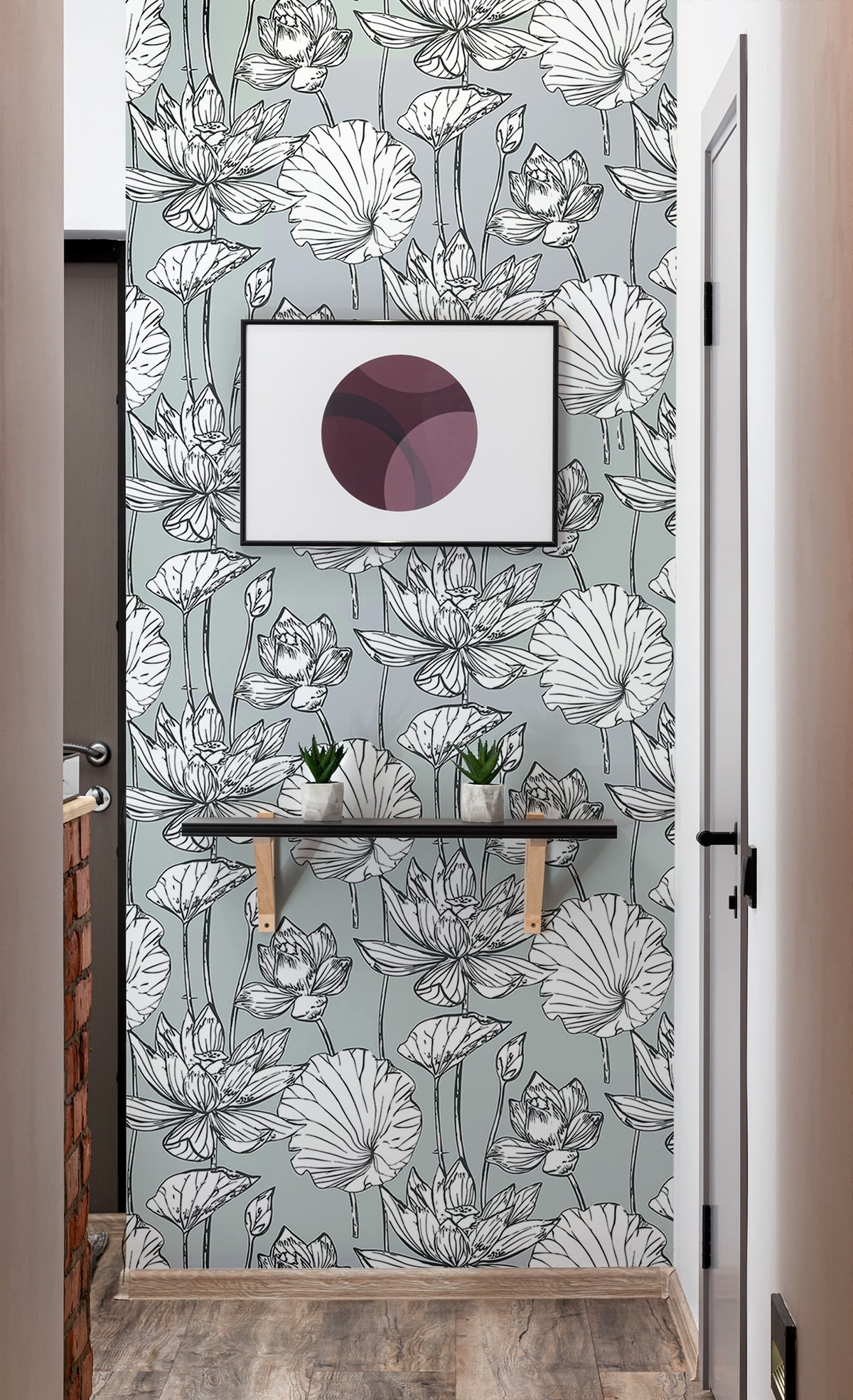 NextWall Gray & Ebony Lotus Floral Peel and Stick Wallpaper