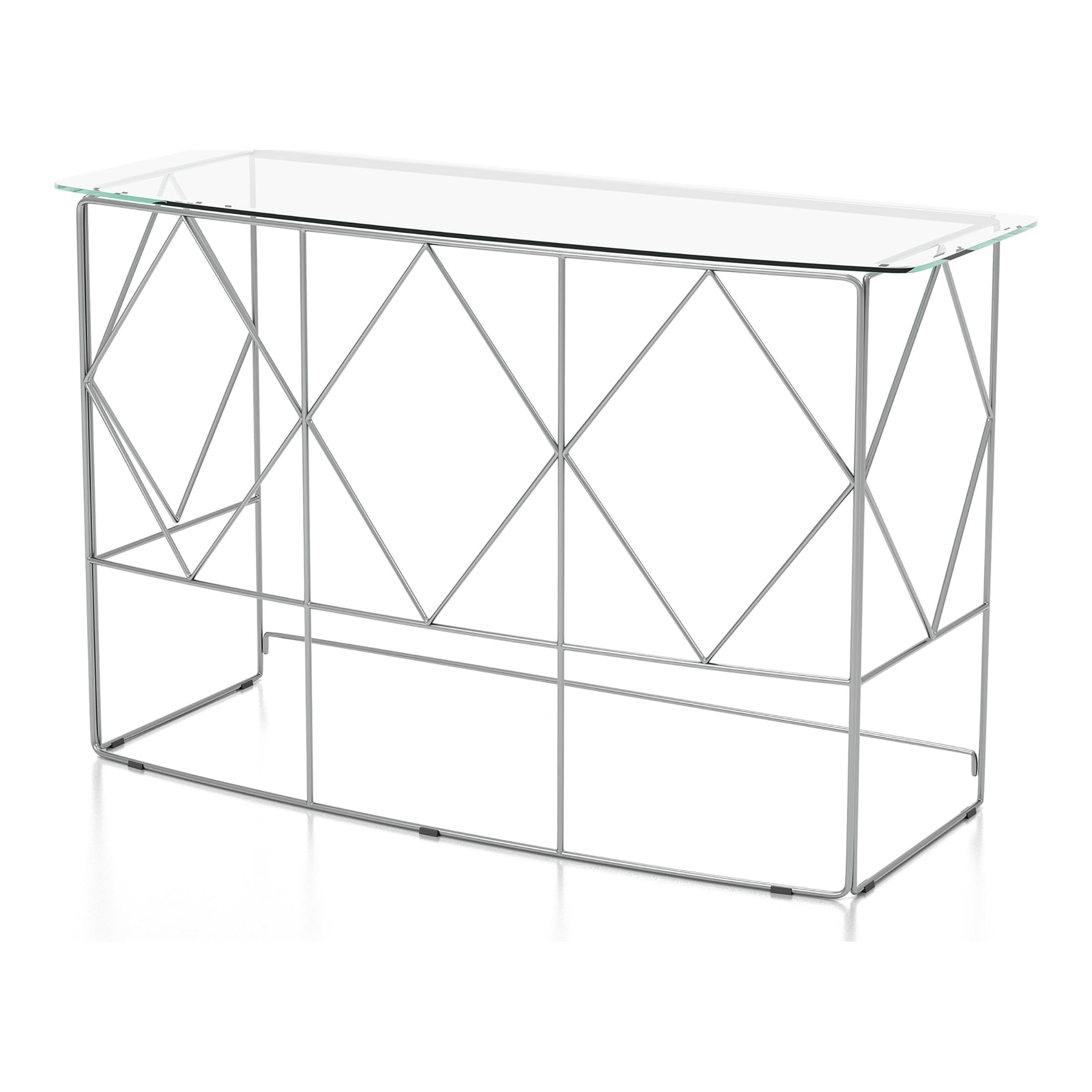 Furniture of America Prowe Glass Top Console Table, Chrome