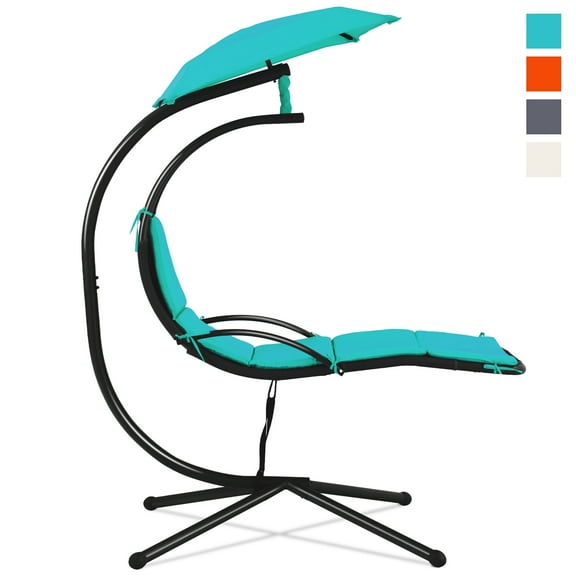 Costway Patio Hanging Hammock Chaise Lounge Chair with Canopy Cushion Turquoise