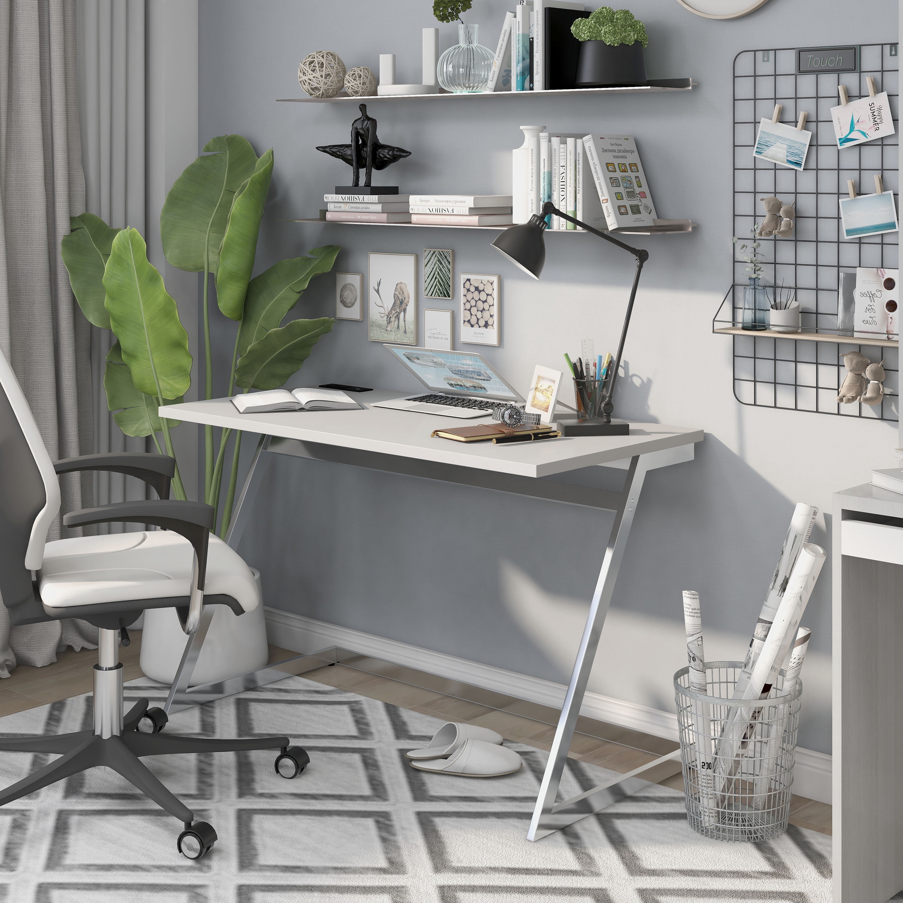 Furniture of America Harper Metal 47-in Writing Desk with USB, White