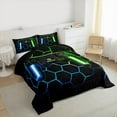 thumbnail image 3 of jejeloiu Game Console Bedding Comforter Set,Gamer Gaming Twin Comforter Sets,Blue Green Hexagon Bedding Set For Boys,Breathable Bedroom Decorative Reversible,2pcs, 3 of 8