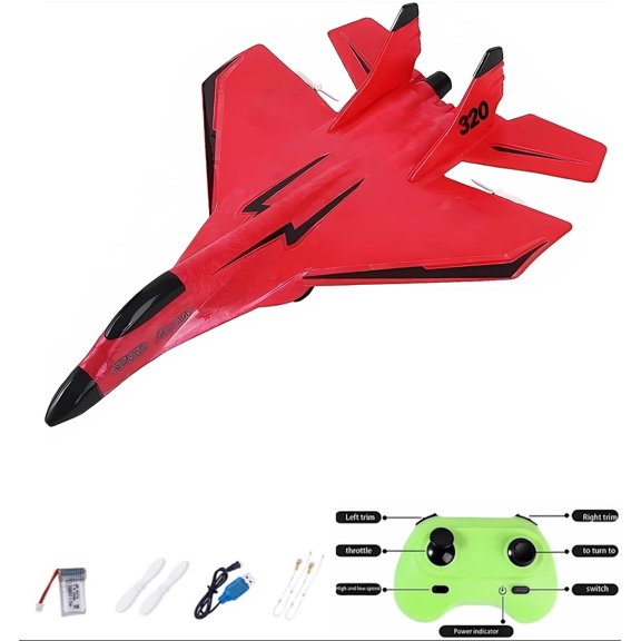 Avión de juguete Su-35 RC Glider con control remoto y luces de 2,4 GHz