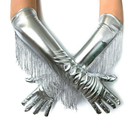 Long Gloves Shining PU Leather Fringed Armwear For Women Masquerades Party