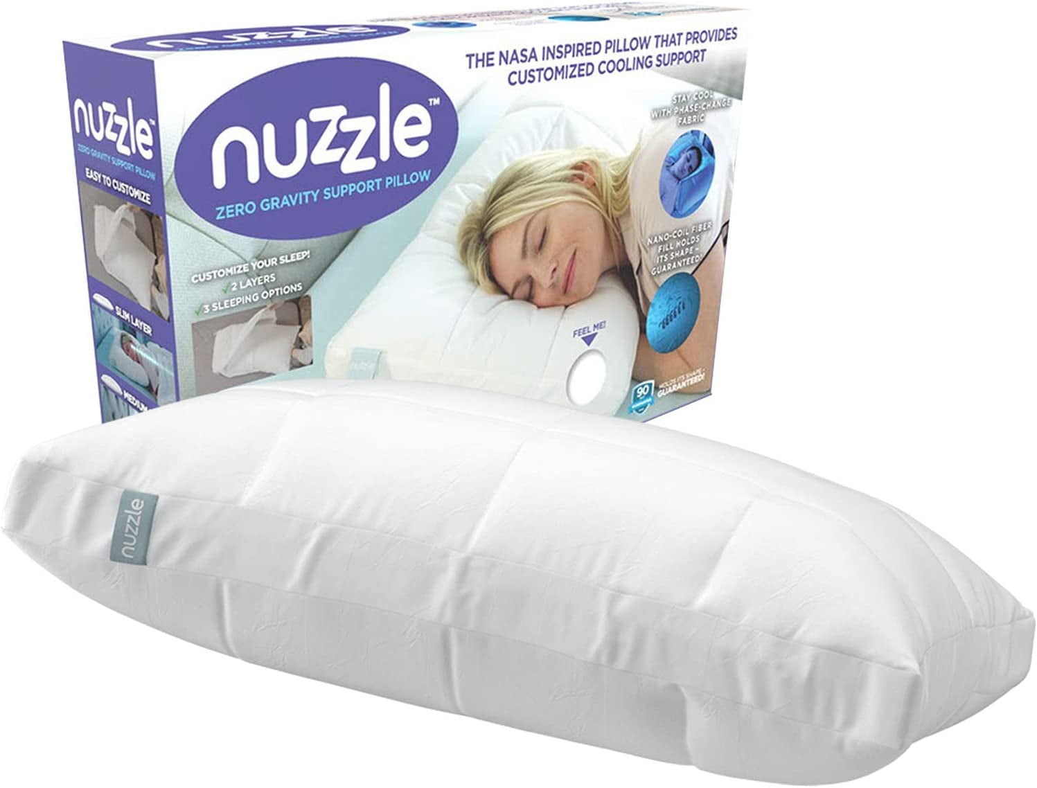 Nuzzle Nasa-Inspired, Ultra Cool Gel Memory Foam Bed Pillow, White, Standard Queen
