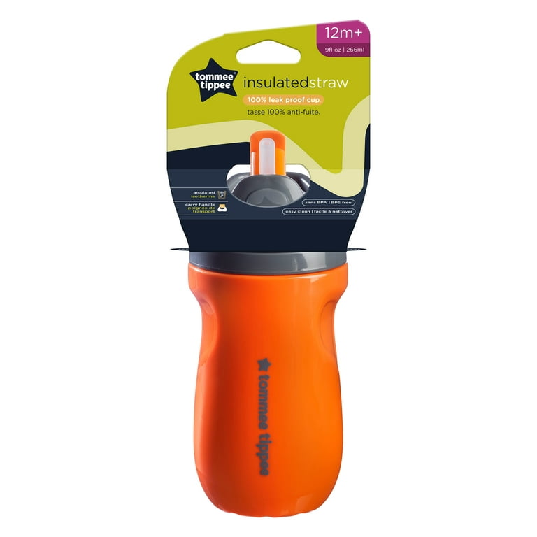 Tommee Tippee Insulated Non-Spill Straw Cup (9oz, 12m+, 1 Count), Size: 9 fl Ounces, Orange