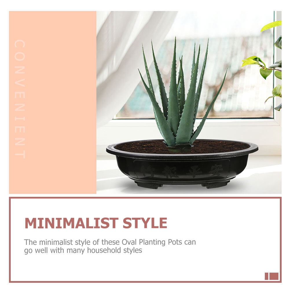 PartyKindom 4Pcs Decorative Black Plastic Flower Pots Oval Planter for Gardening and Home Plant Storage